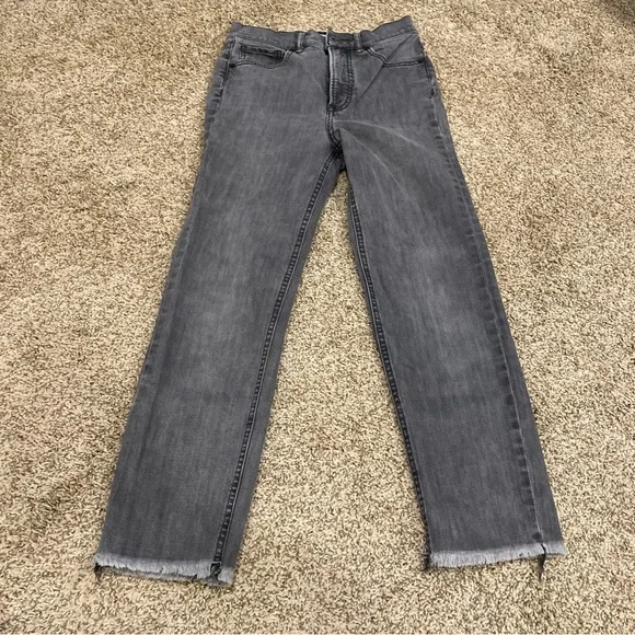 Y2K Express Faded Black Frayed Hem Mom Jeans Size 0 Super High Rise - Picture 2 of 15